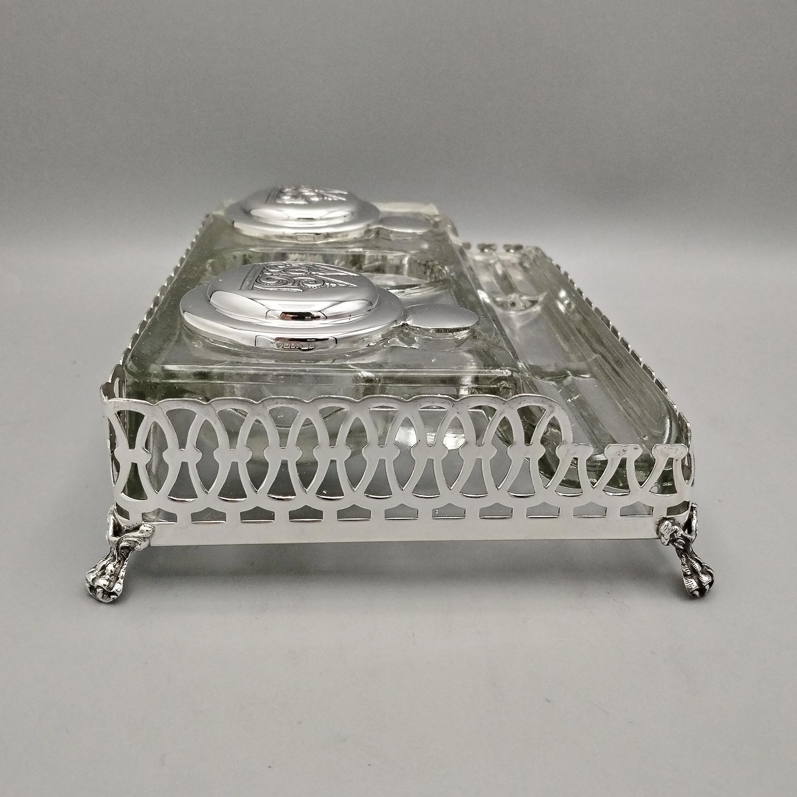 XXI Century English Sterling Silver and glass inkwell In condizioni Nuovo in vendita a VALENZA, IT