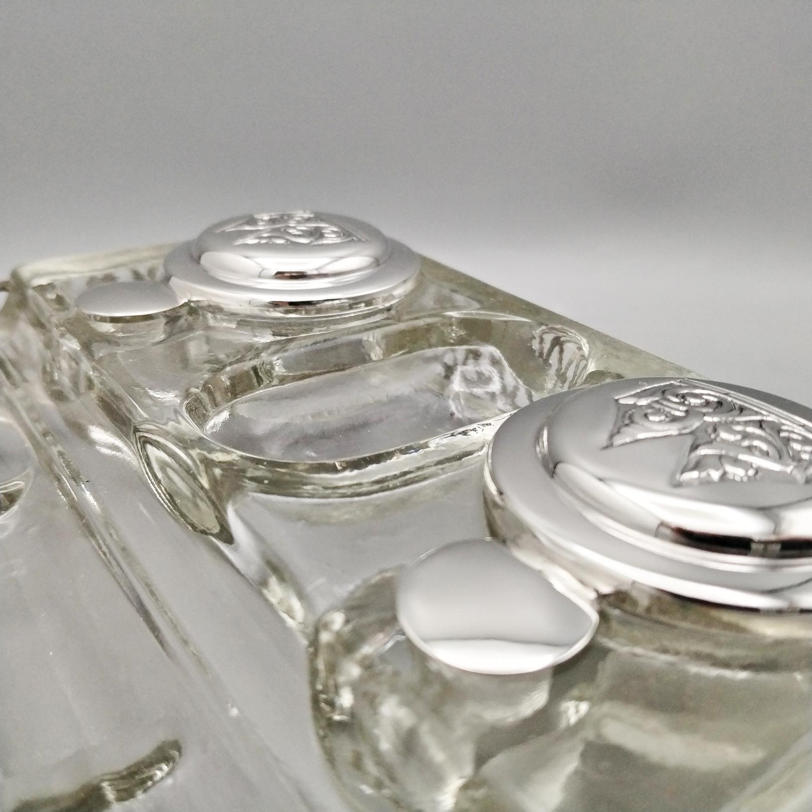 XXI Century English Sterling Silver and glass inkwell in vendita 1
