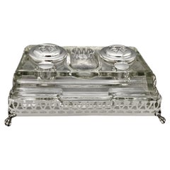 XXI Century English Sterling Silver and glass inkwell