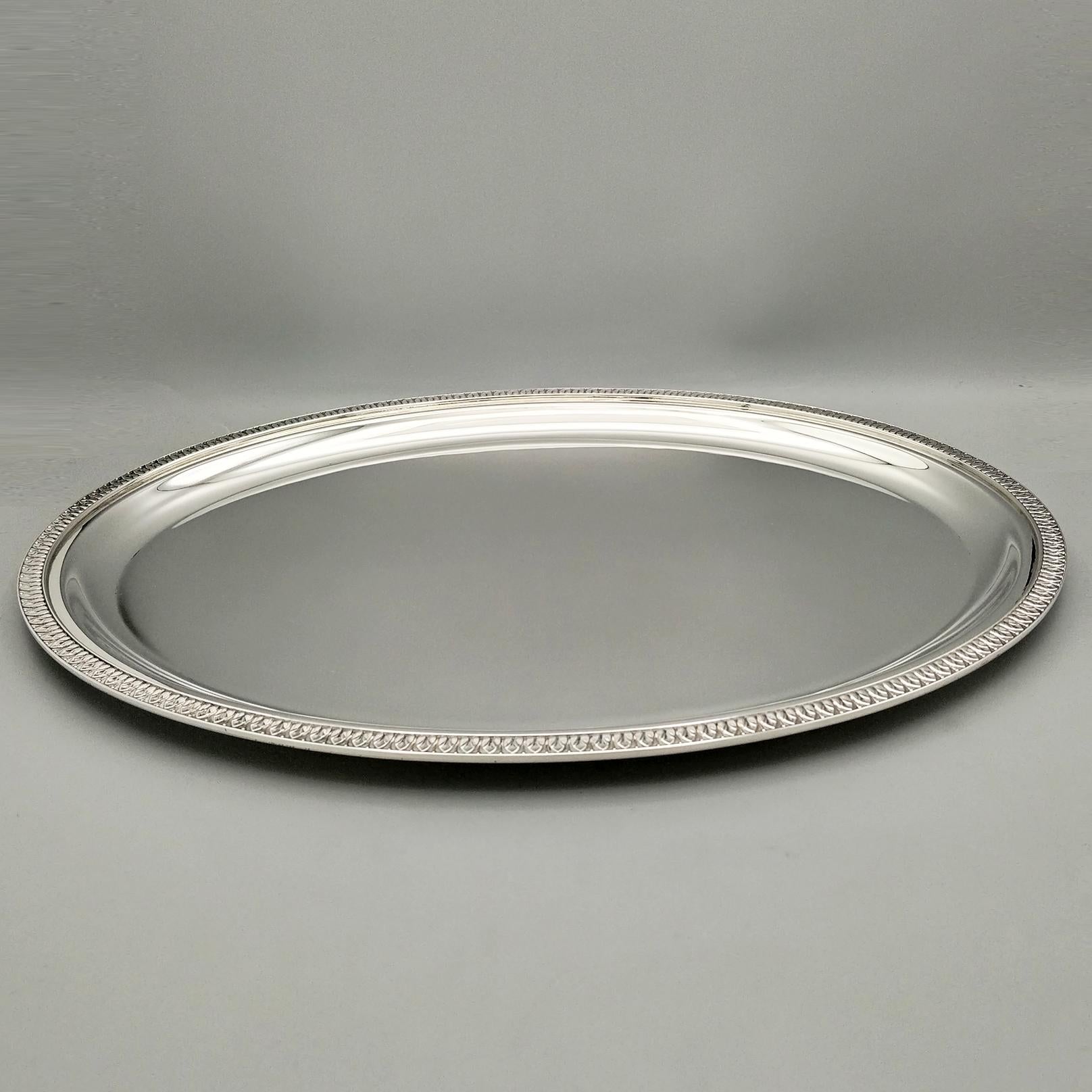 Bandeja ovalada en plata de ley Gianmaria Buccellati Siglo XXI Estilo Imperio Hecho a mano en venta