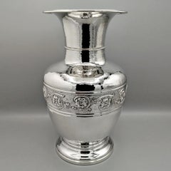 XXI Century Italian 925 sterling silver vase with embossed flower band