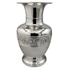 XXI Century Italian 925 sterling silver vase with embossed flower band