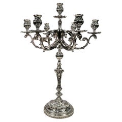 XXI Century Italian Solid 800 Silver Baroque style 7 lights Candelabra