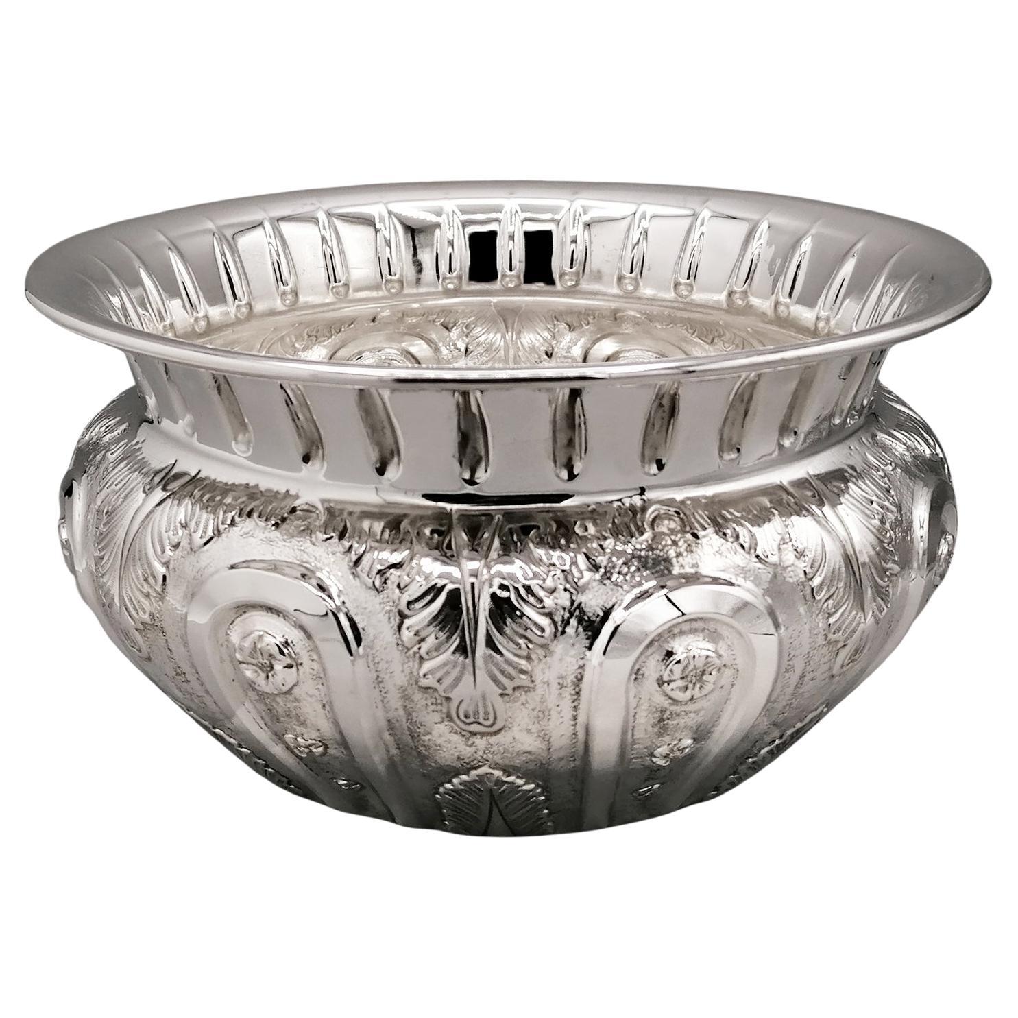 XXI Century Italian Solid 800 Silver Centerpiece Cachepot Empire Style
