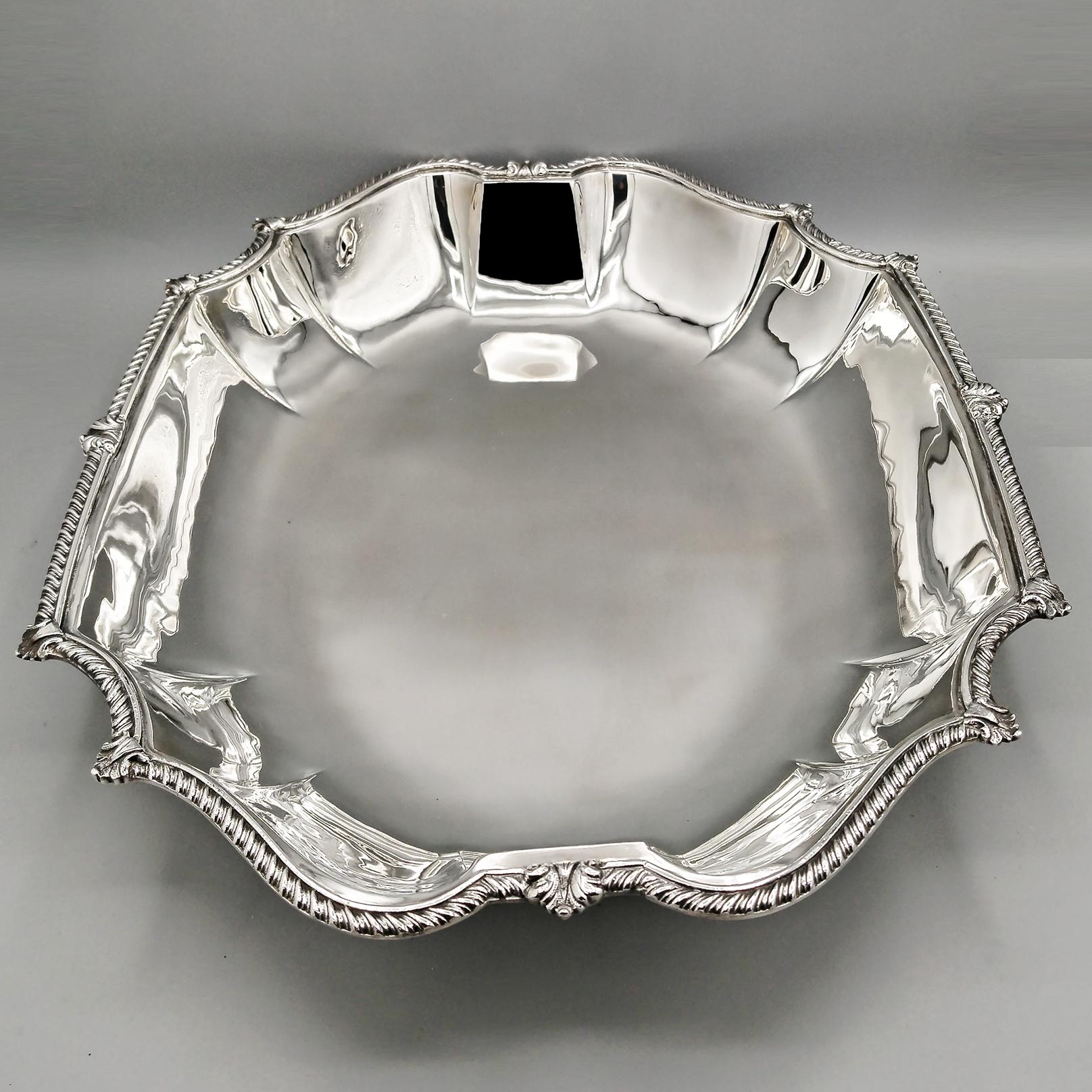Contemporary XXI Century Italian Solid 800 Silver Centerpiece Queen Ann Style For Sale