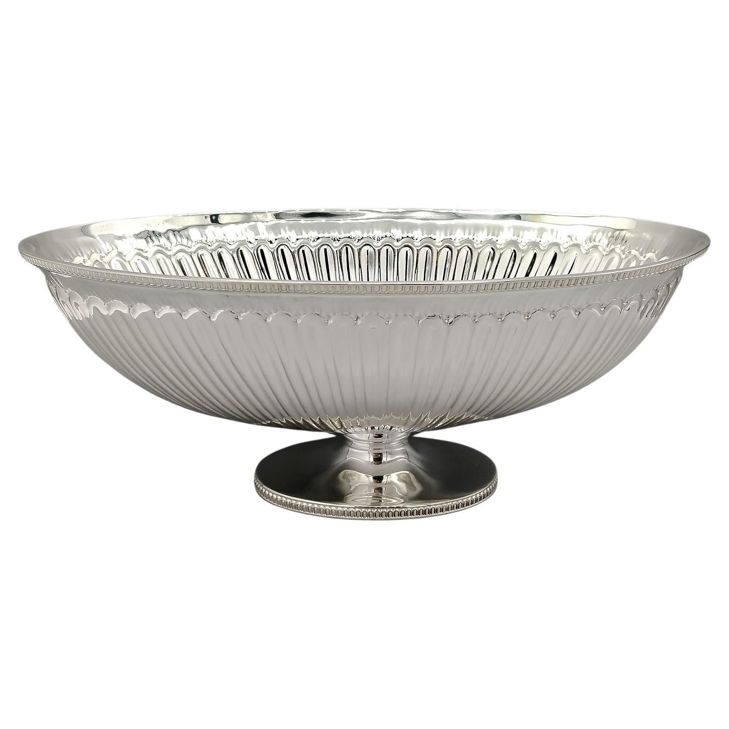 XXI Century Italian Solid 800 Silver Oval Bowl on foot