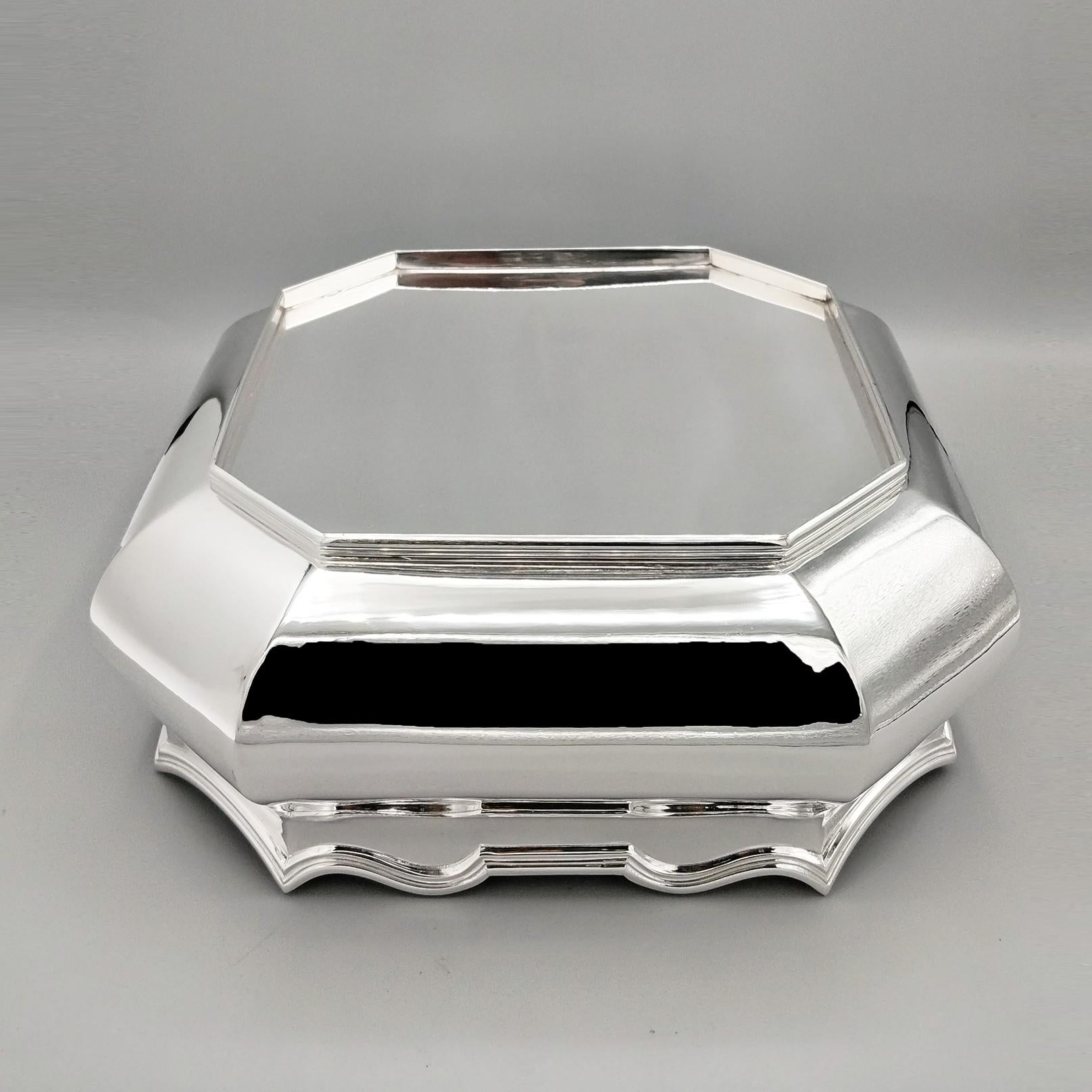 XXI Century Italian Solid 800 Silver Square-octagonal Centerpiece For Sale 4