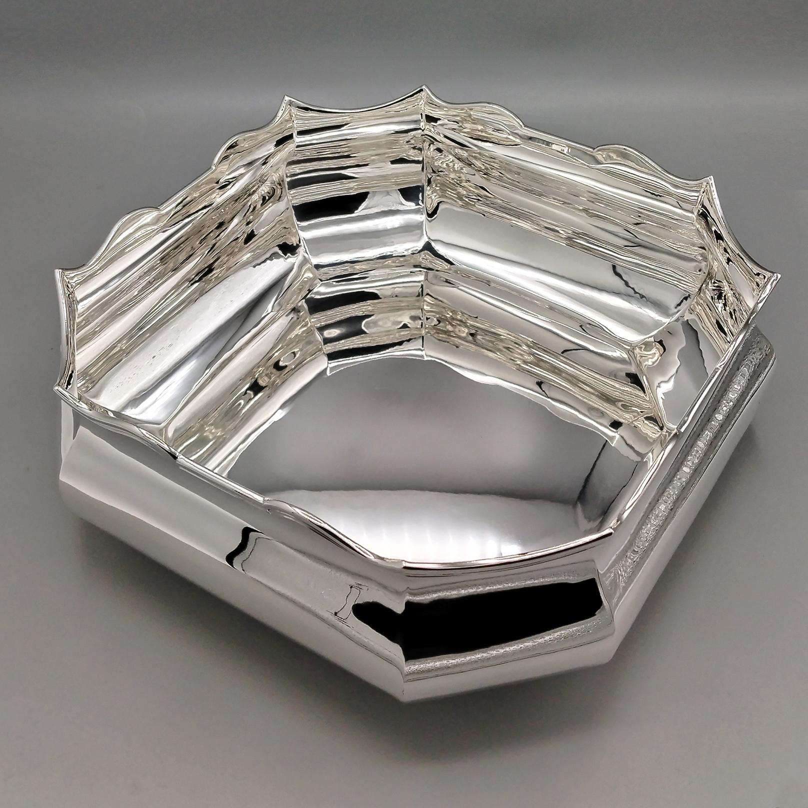 XXI Century Italian Solid 800 Silver Square-octagonal Centerpiece For Sale 6