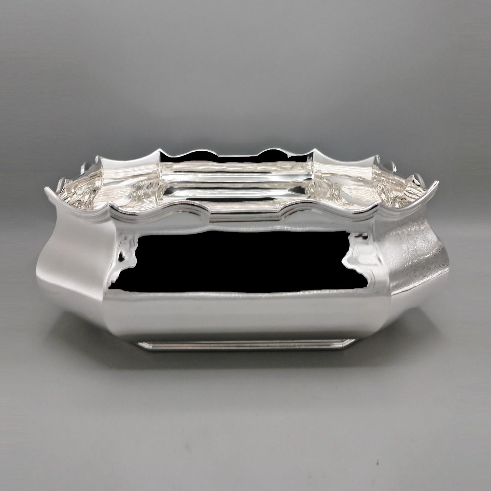 Hand-Crafted XXI Century Italian Solid 800 Silver Square-octagonal Centerpiece For Sale