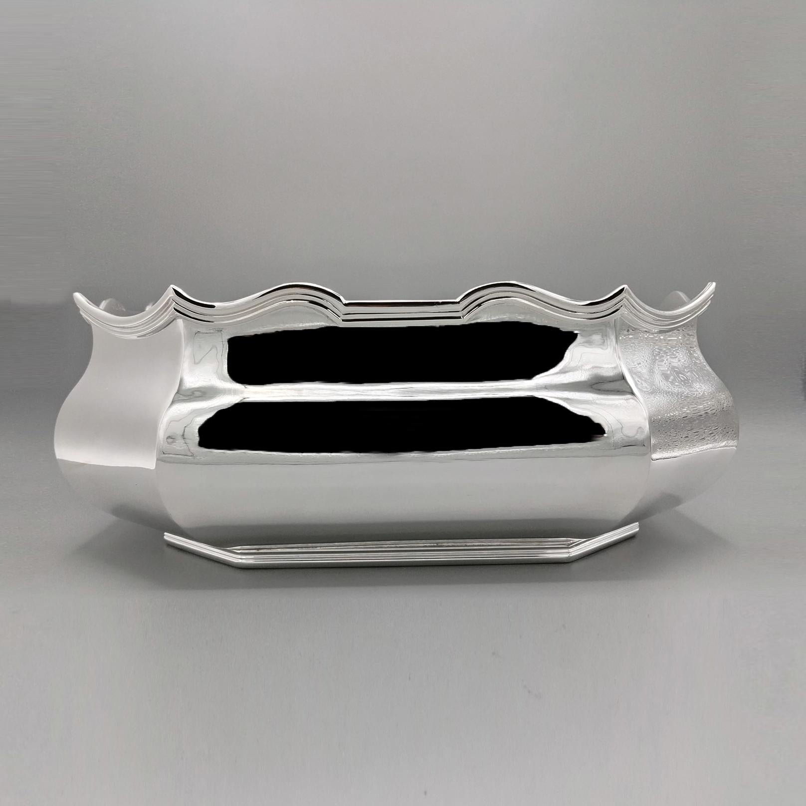 XXI Century Italian Solid 800 Silver Square-octagonal Centerpiece In New Condition For Sale In VALENZA, IT