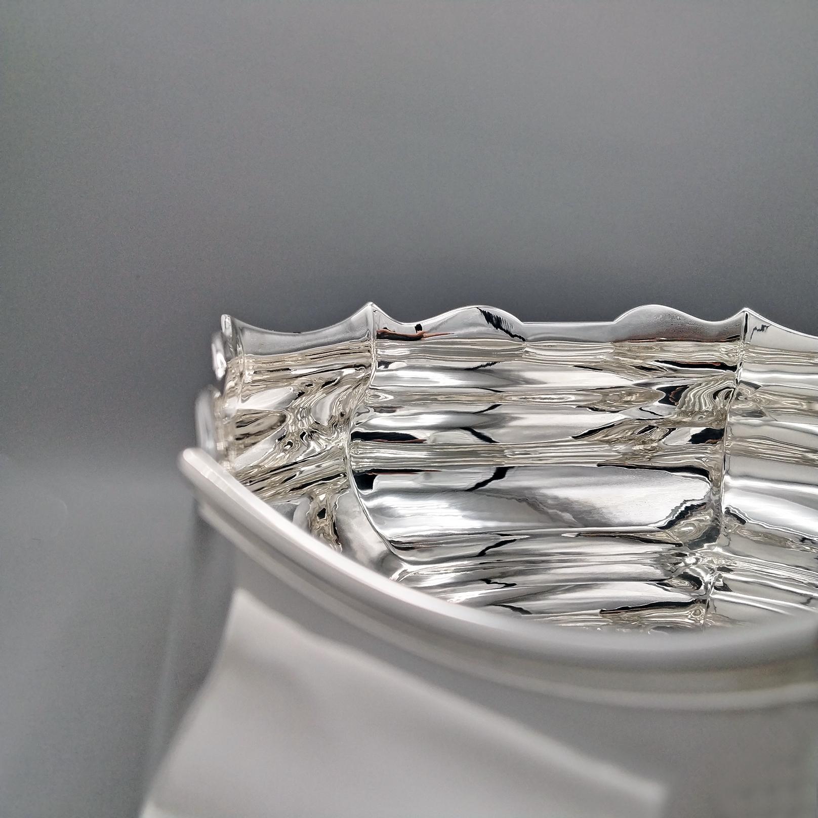 Contemporary XXI Century Italian Solid 800 Silver Square-octagonal Centerpiece For Sale