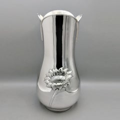 XXI Century Italian Solid 800 Silver Vase with Sunflowers