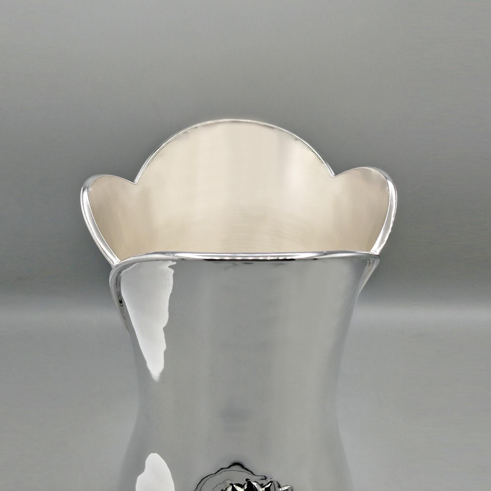 Contemporary XXI Century Italian Solid 800 Silver Vase with Sunflowers For Sale