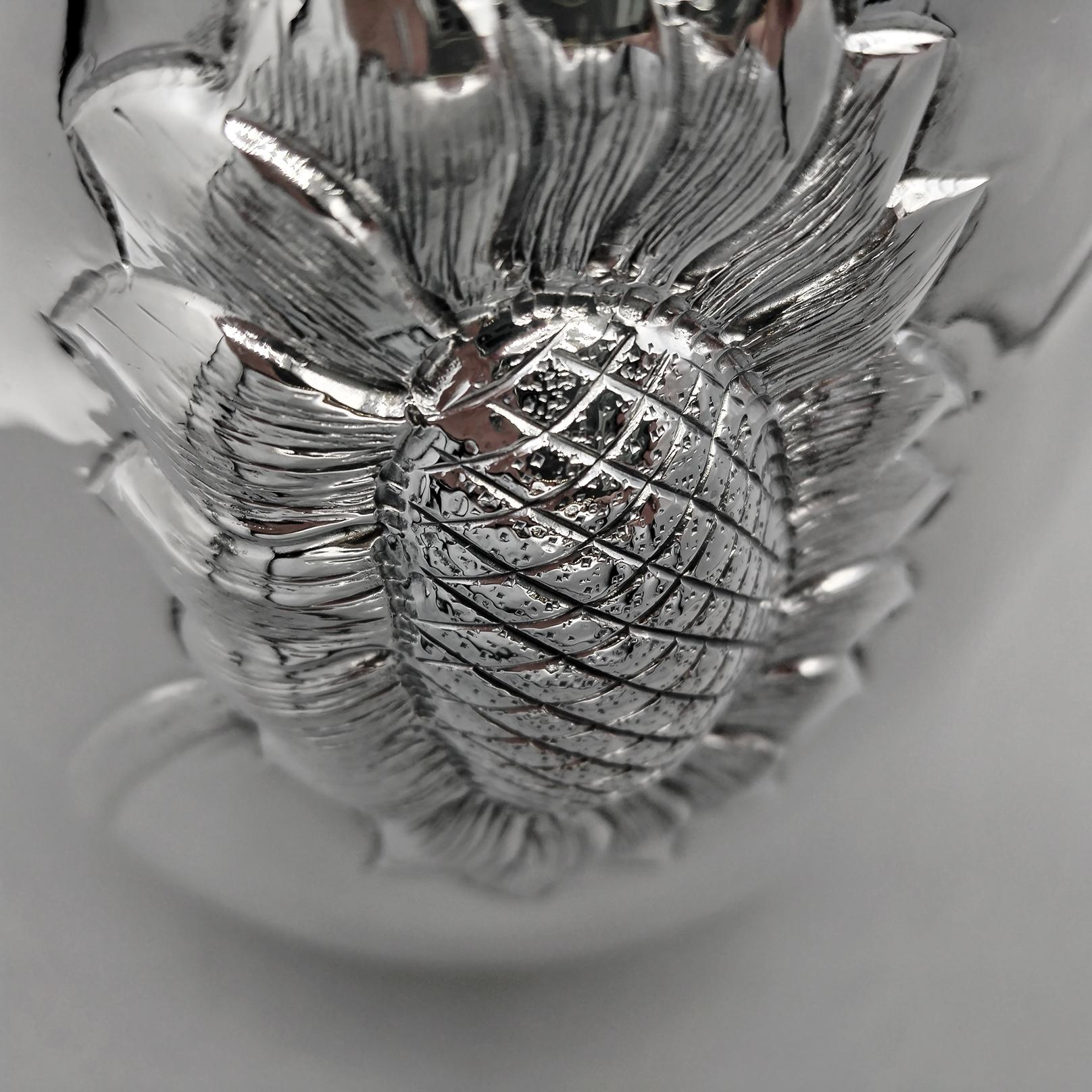 XXI Century Italian Solid 800 Silver Vase with Sunflowers For Sale 2