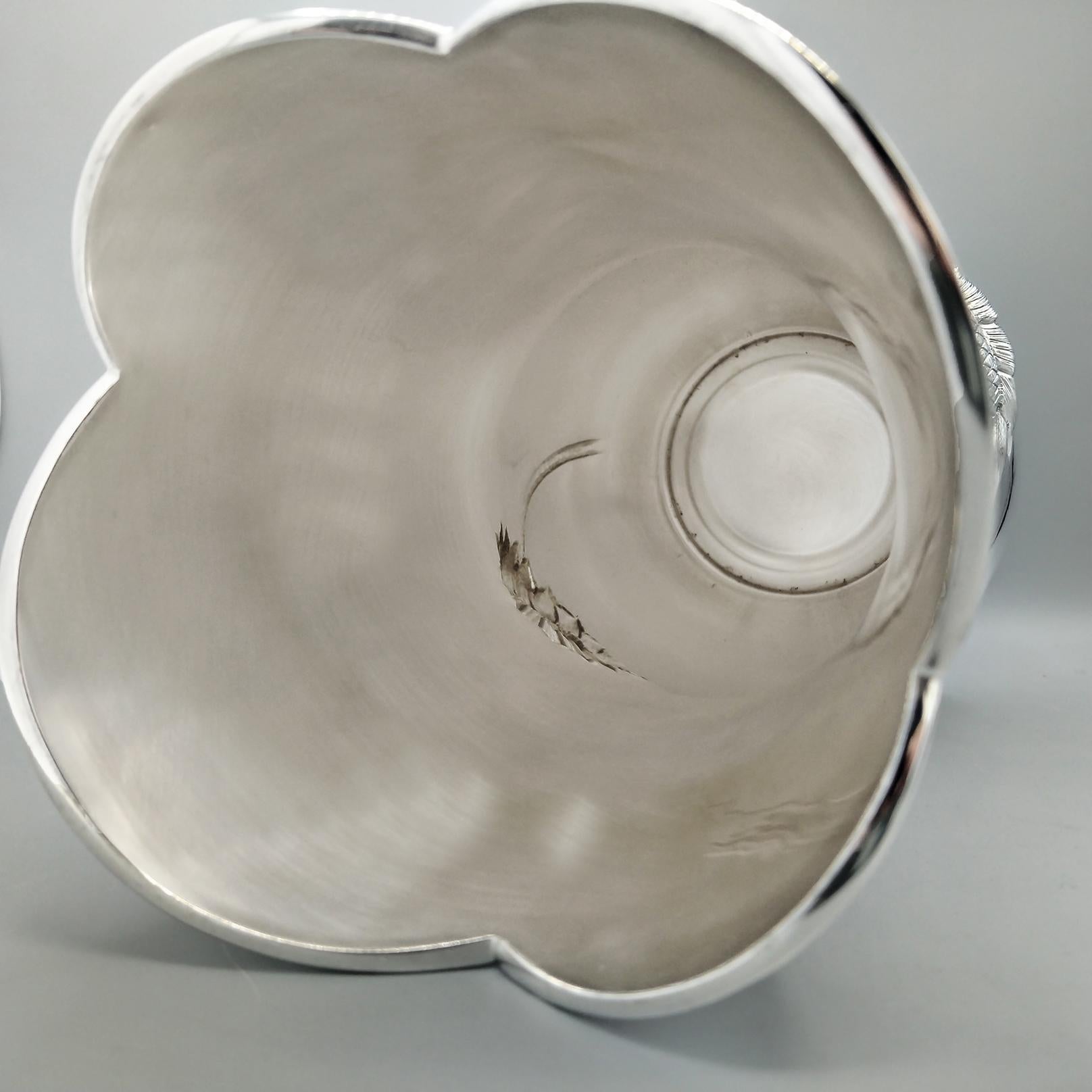 XXI Century Italian Solid 800 Silver Vase with Sunflowers For Sale 3