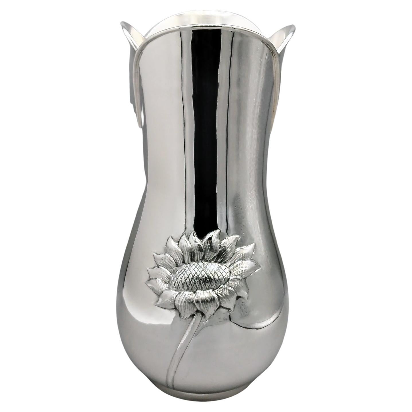XXI Jahrhundert Italienisch massiv 800 Silber Vase mit Sonnenblumen