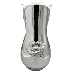 XXI Century Italian Solid 800 Silver Vase with Sunflowers