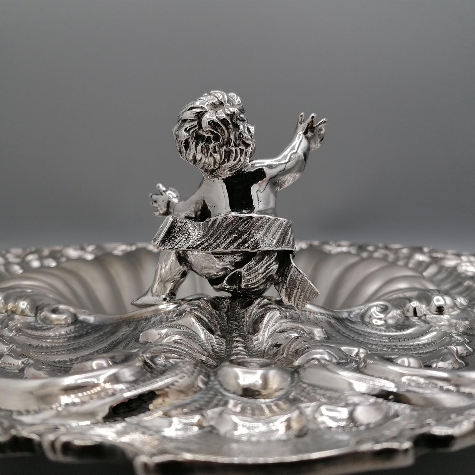 XXI Century Italian Solid Silver 800 Shell Centerpiece with Angel For Sale 4