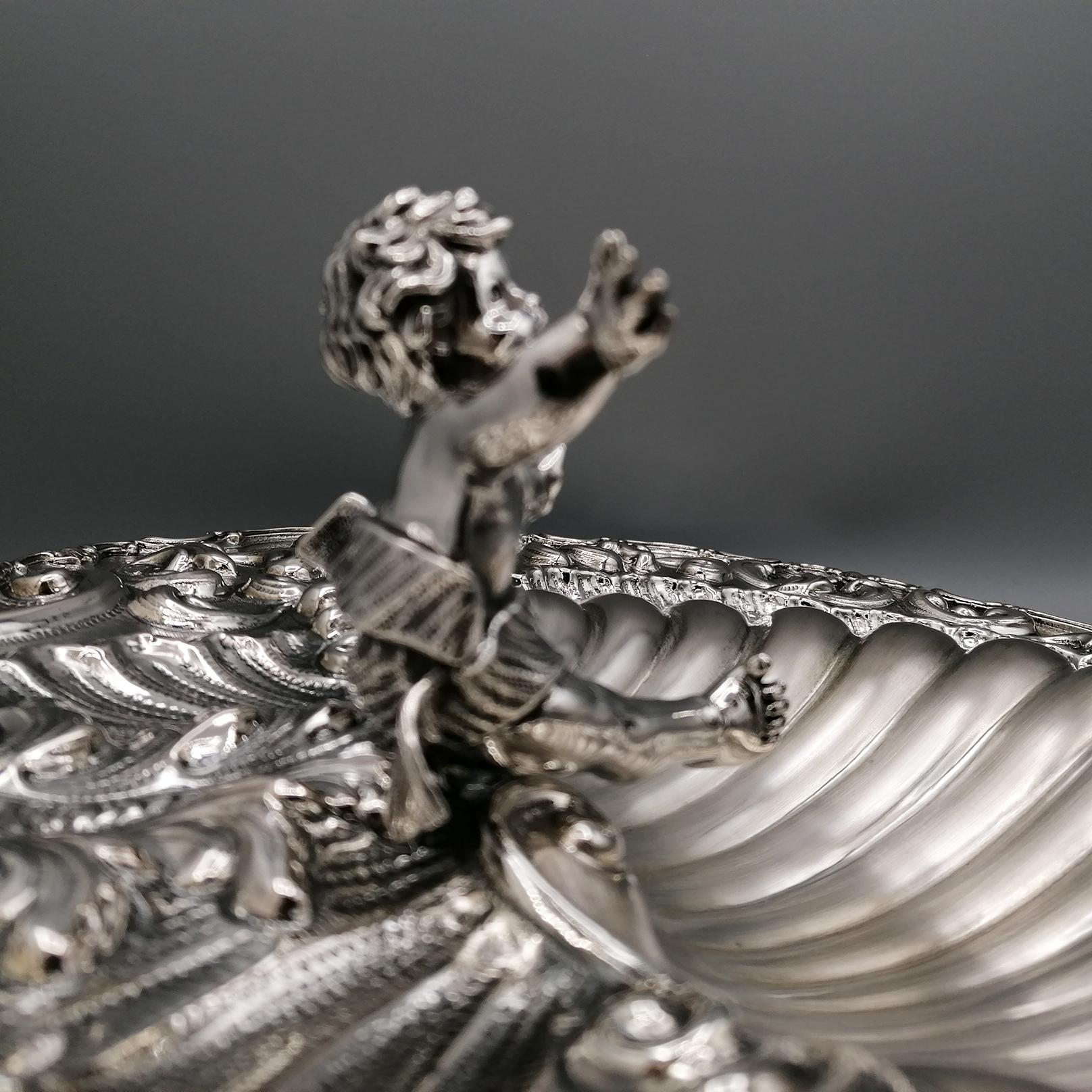 XXI Century Italian Solid Silver 800 Shell Centerpiece with Angel in vendita 4