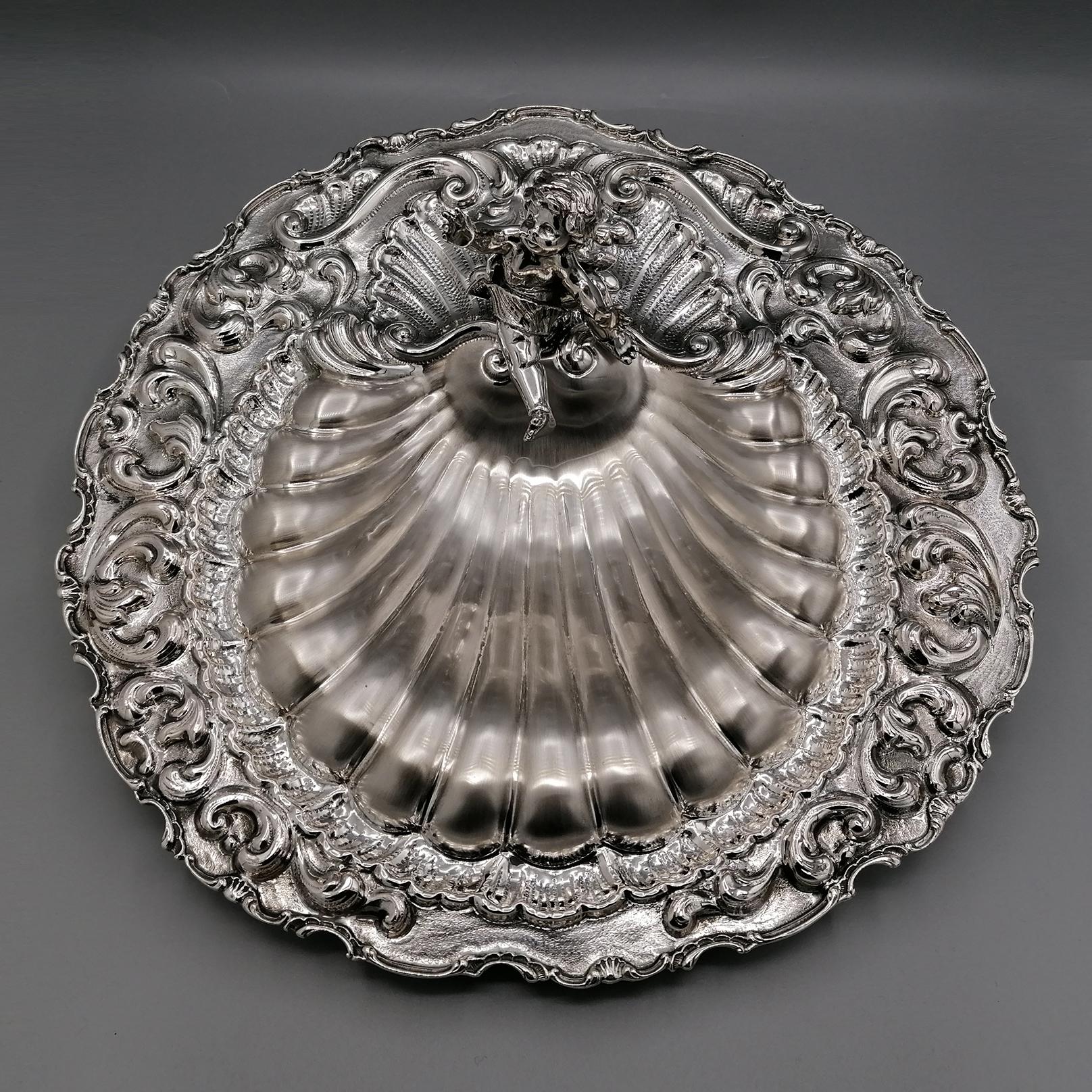 XXI Century Italian Solid Silver 800 Shell Centerpiece with Angel For Sale 6