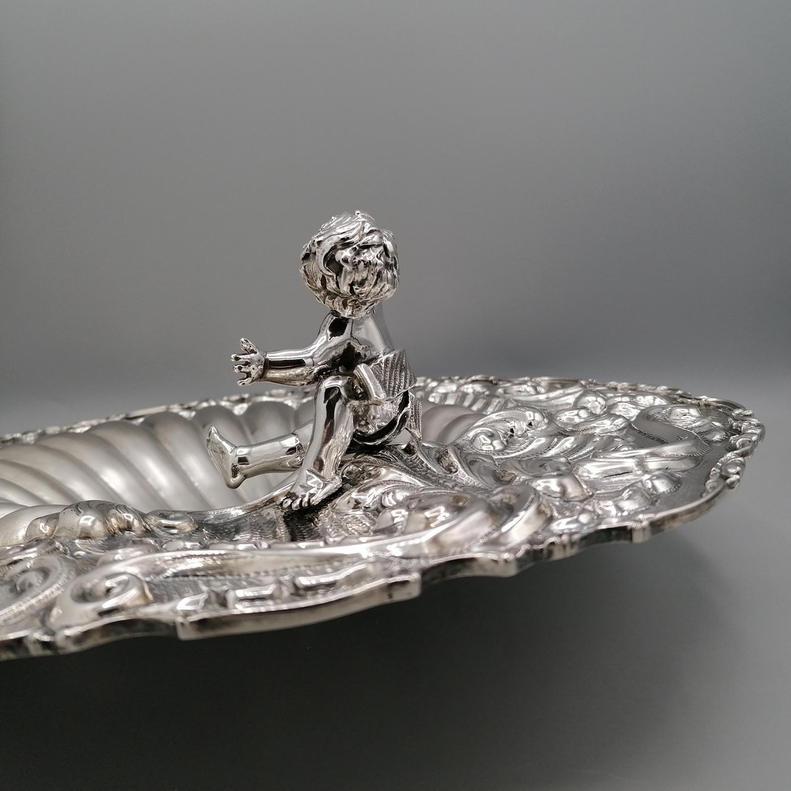 XXI Century Italian Solid Silver 800 Shell Centerpiece with Angel For Sale 11