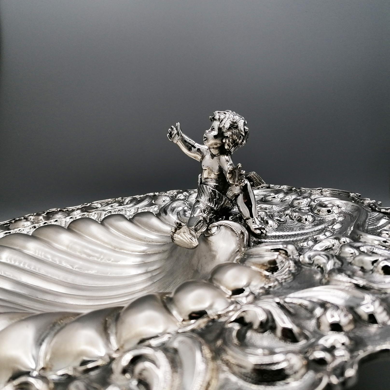 XXI Century Italian Solid Silver 800 Shell Centerpiece with Angel For Sale 12