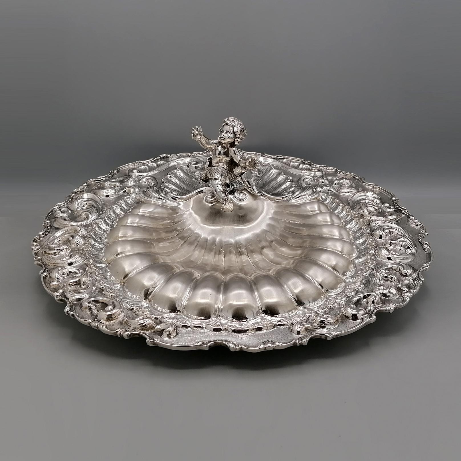 XXI Century Italian Solid Silver 800 Shell Centerpiece with Angel For Sale 13