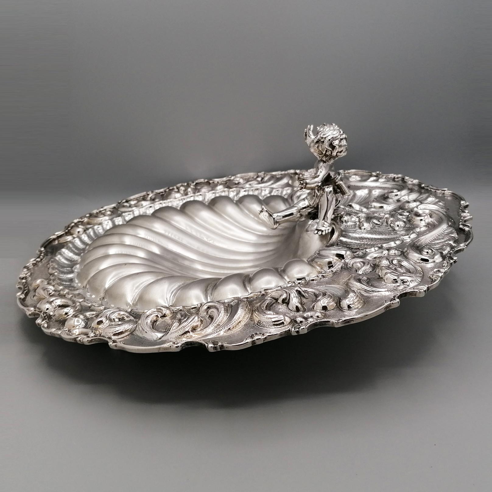 XXI Century Italian Solid Silver 800 Shell Centerpiece with Angel For Sale 1