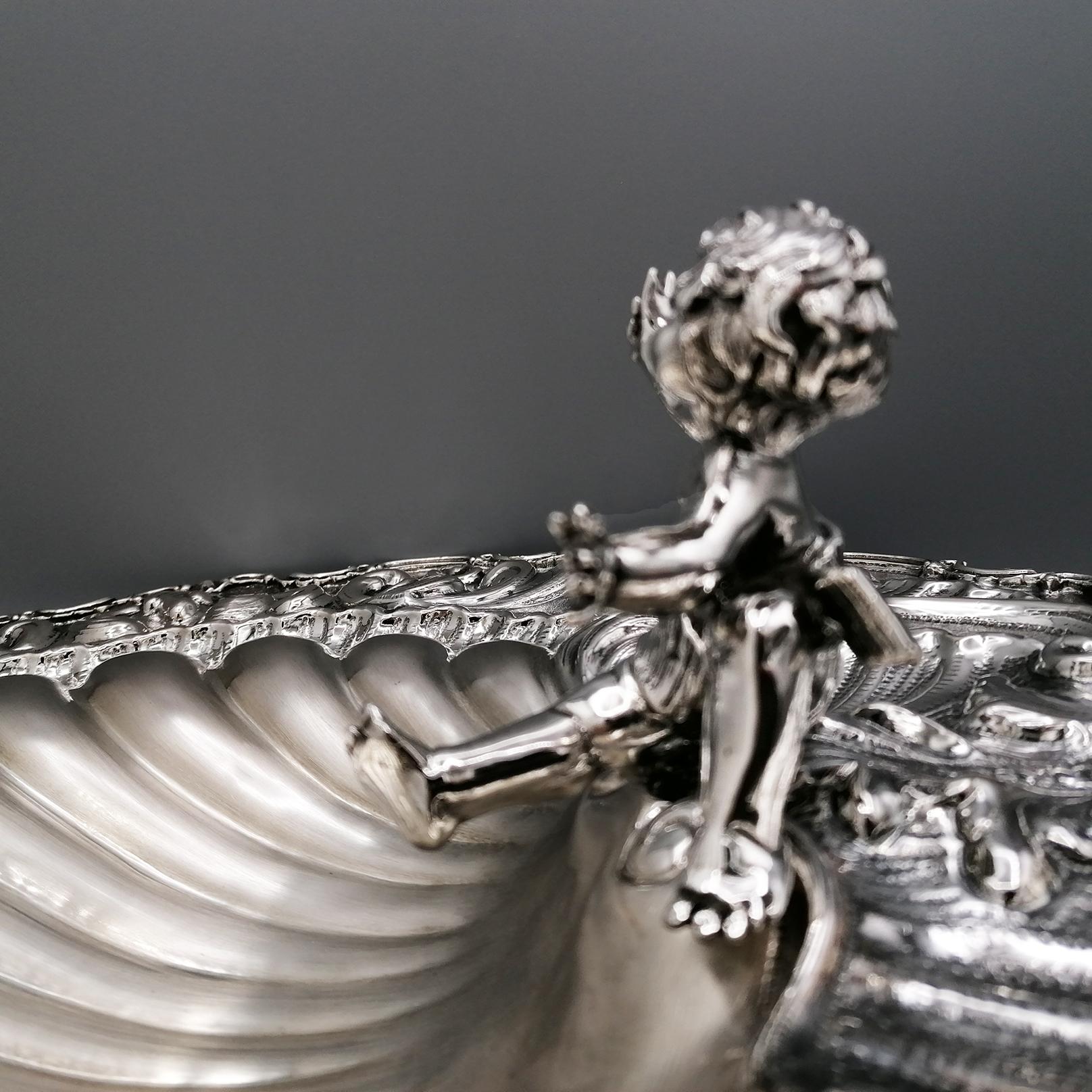 XXI Century Italian Solid Silver 800 Shell Centerpiece with Angel For Sale 2