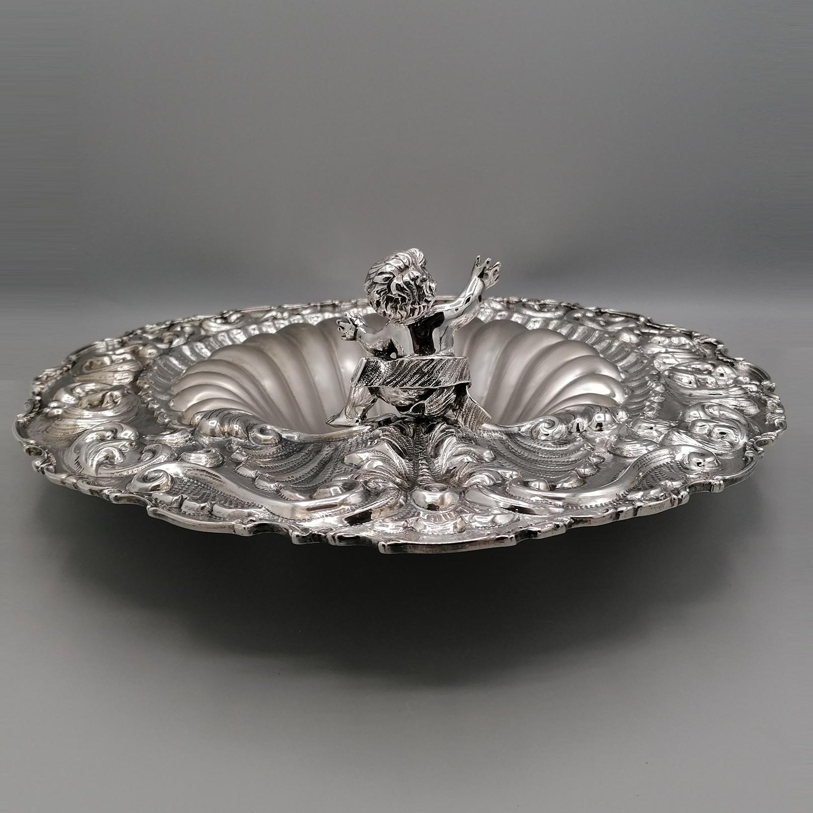 XXI Century Italian Solid Silver 800 Shell Centerpiece with Angel For Sale 3