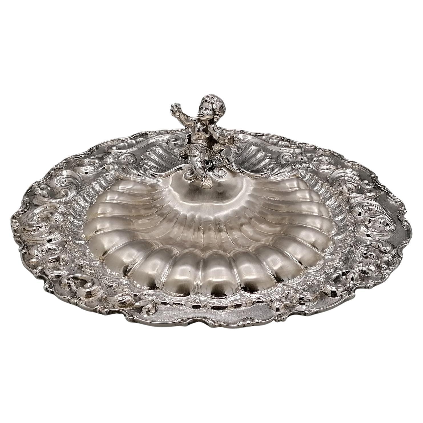 XXI Century Italian Solid Silver 800 Shell Centerpiece with Angel For Sale
