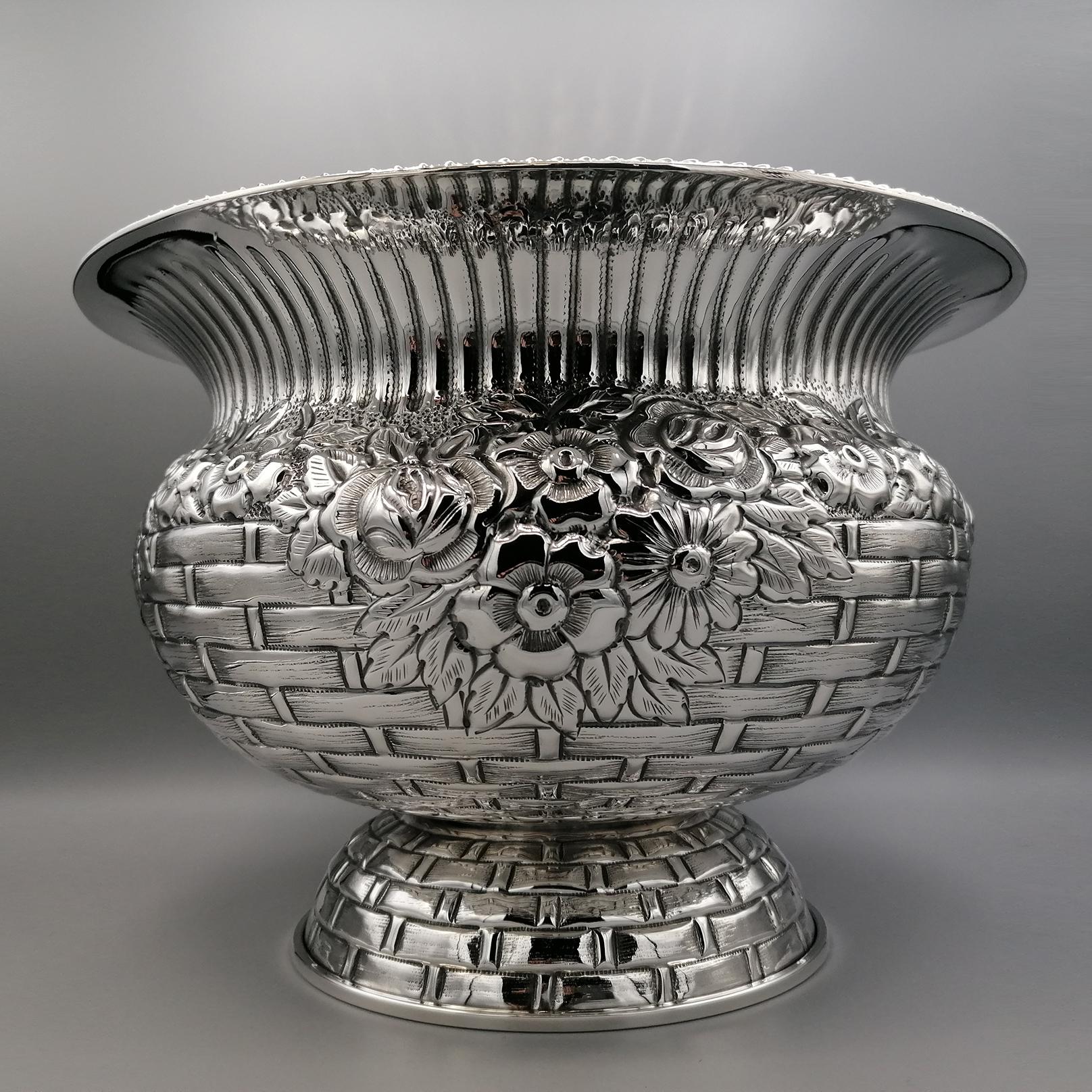 Engraved 19th Century Italian Solid Silver Basket For Sale