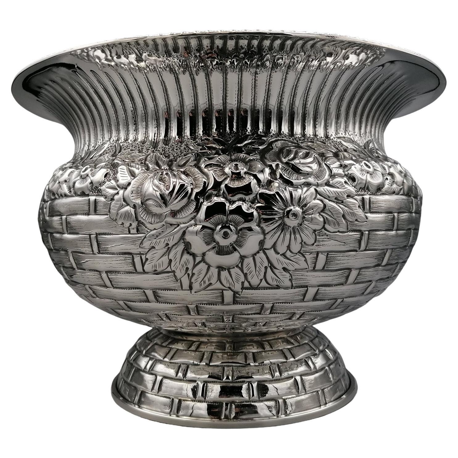 19th Century Italian Solid Silver Basket For Sale