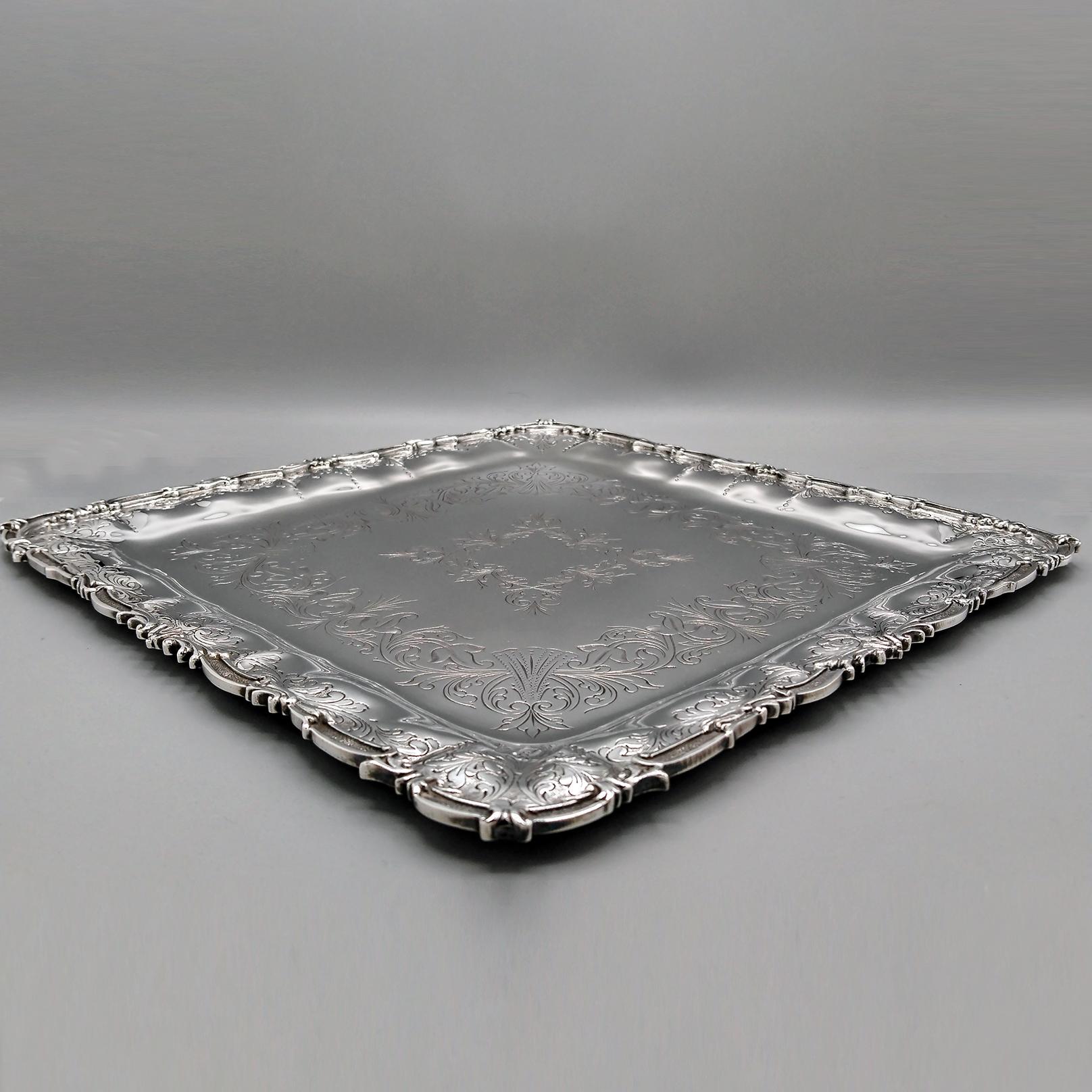 Bandeja cuadrada de plata maciza italiana del siglo XXI de estilo barroco en venta 3