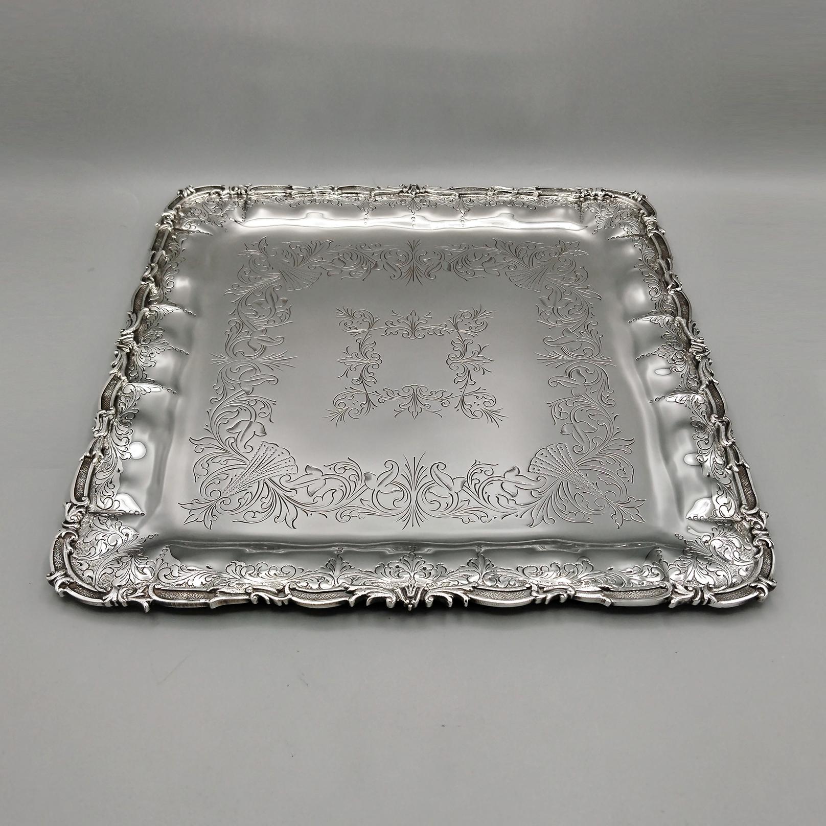 Bandeja cuadrada de plata maciza italiana del siglo XXI de estilo barroco en venta 6
