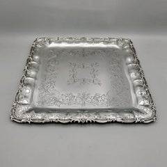 XXI Century Italian Solid Silver Square Tray Baroque style