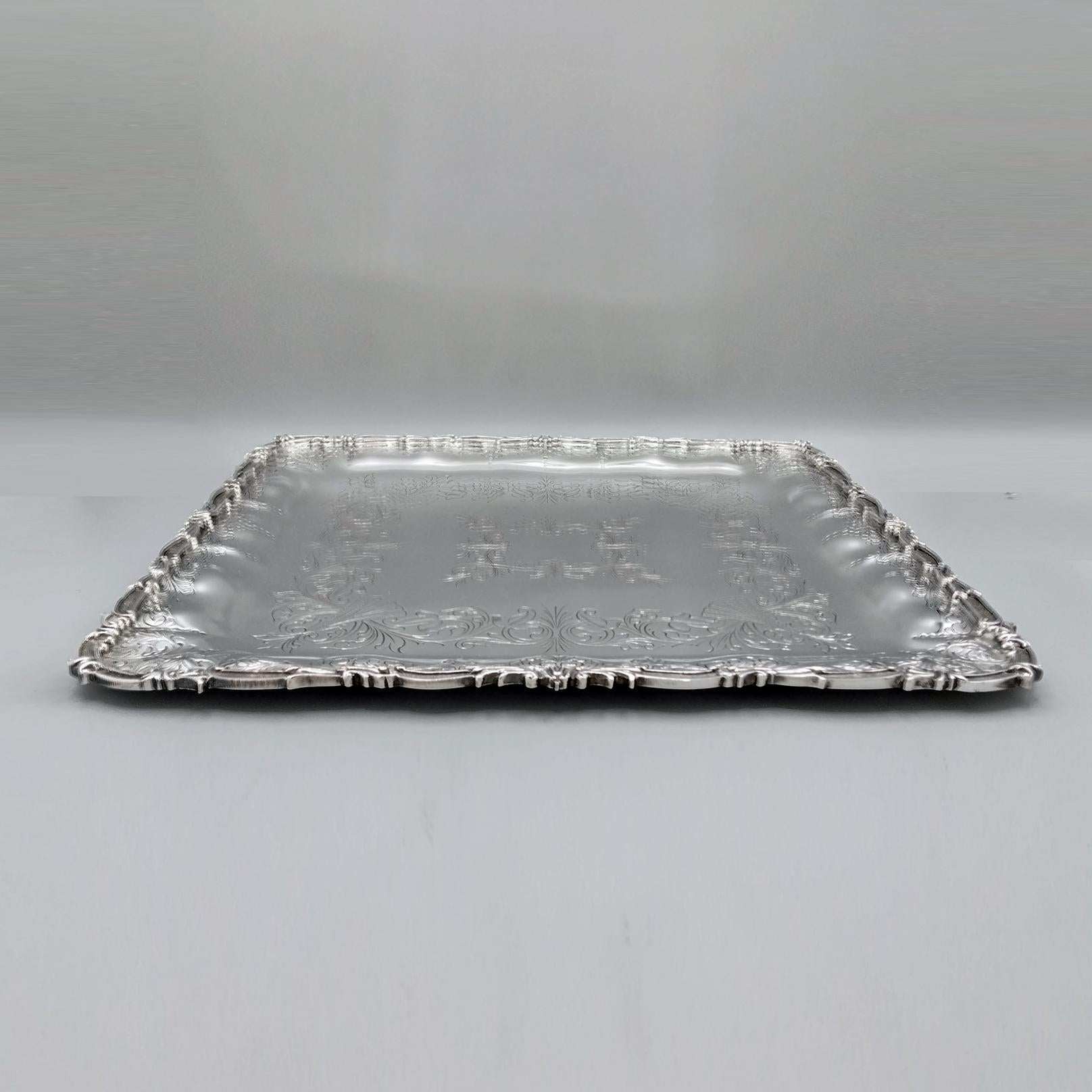 Bandeja cuadrada de plata maciza italiana del siglo XXI de estilo barroco Italian en venta