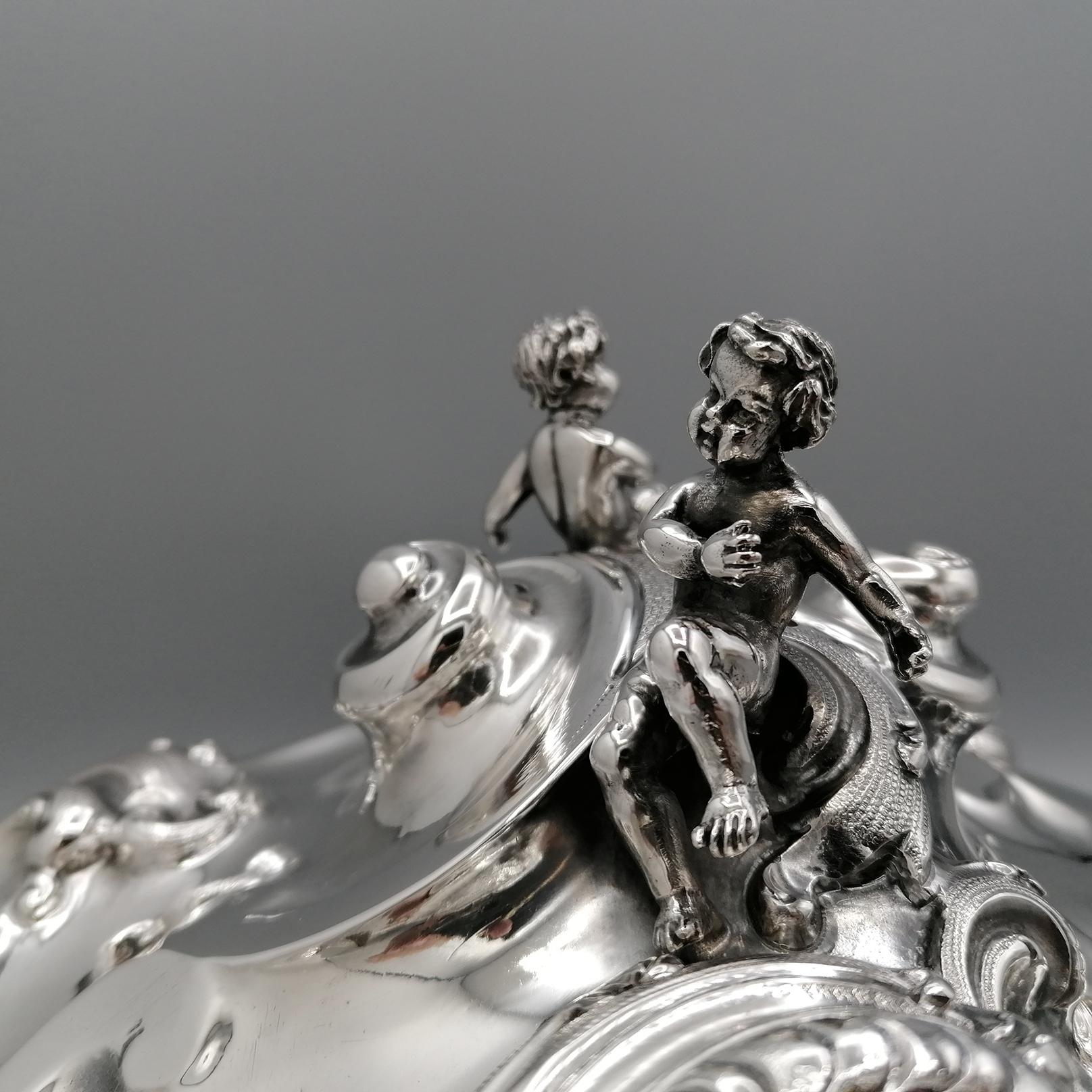Contemporary XXI° century Italian Solid Silver Vegetable dish in Baroque Style For Sale