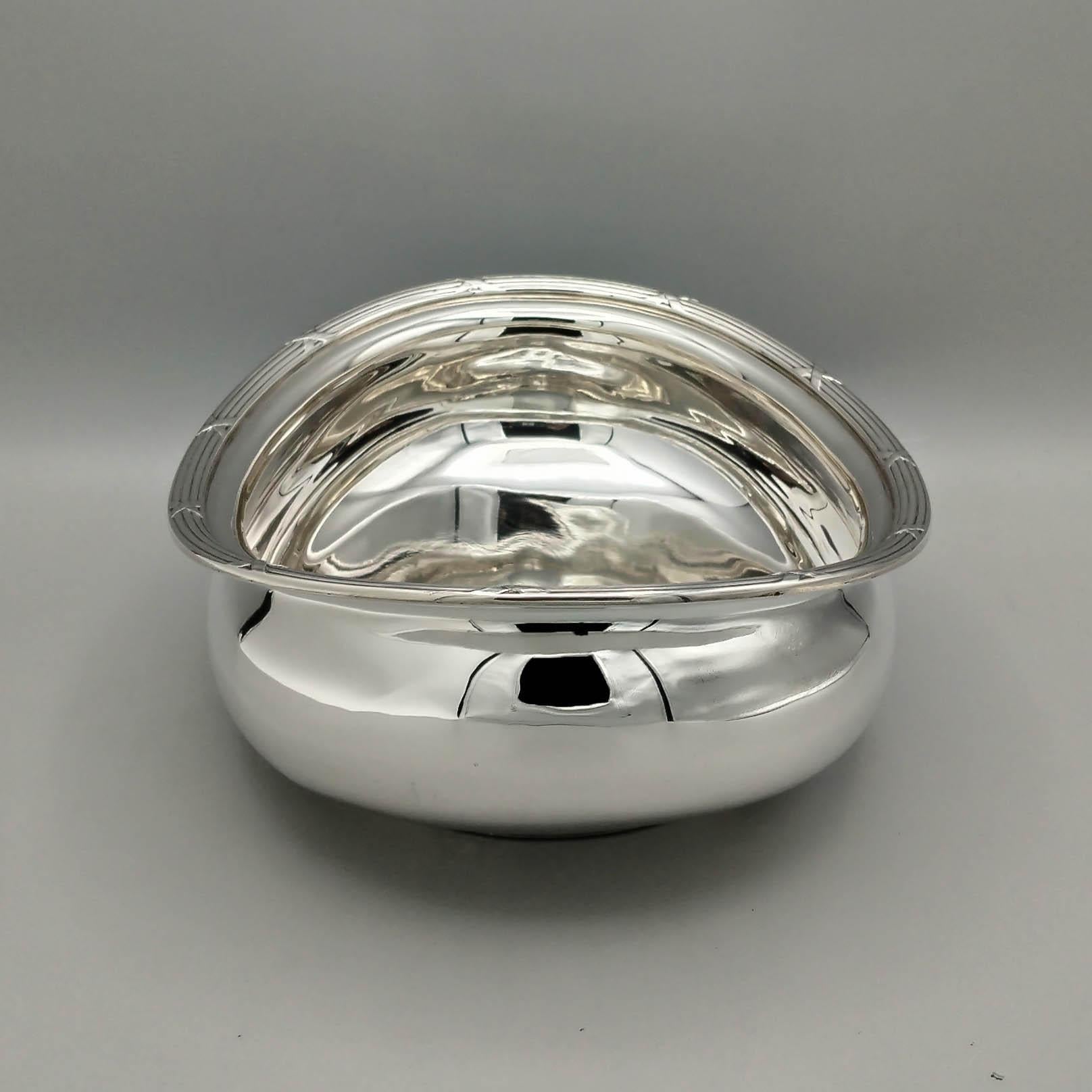 XXI Century Italian Sterling Silver BUCCELLATI oval bowl - Louis XVI Style In condizioni Nuovo in vendita a VALENZA, IT