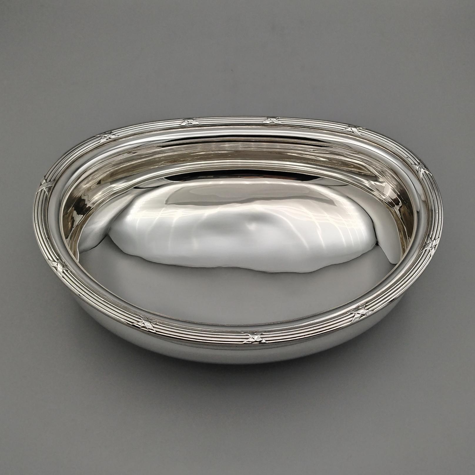 Argento 925 XXI Century Italian Sterling Silver BUCCELLATI oval bowl - Louis XVI Style in vendita
