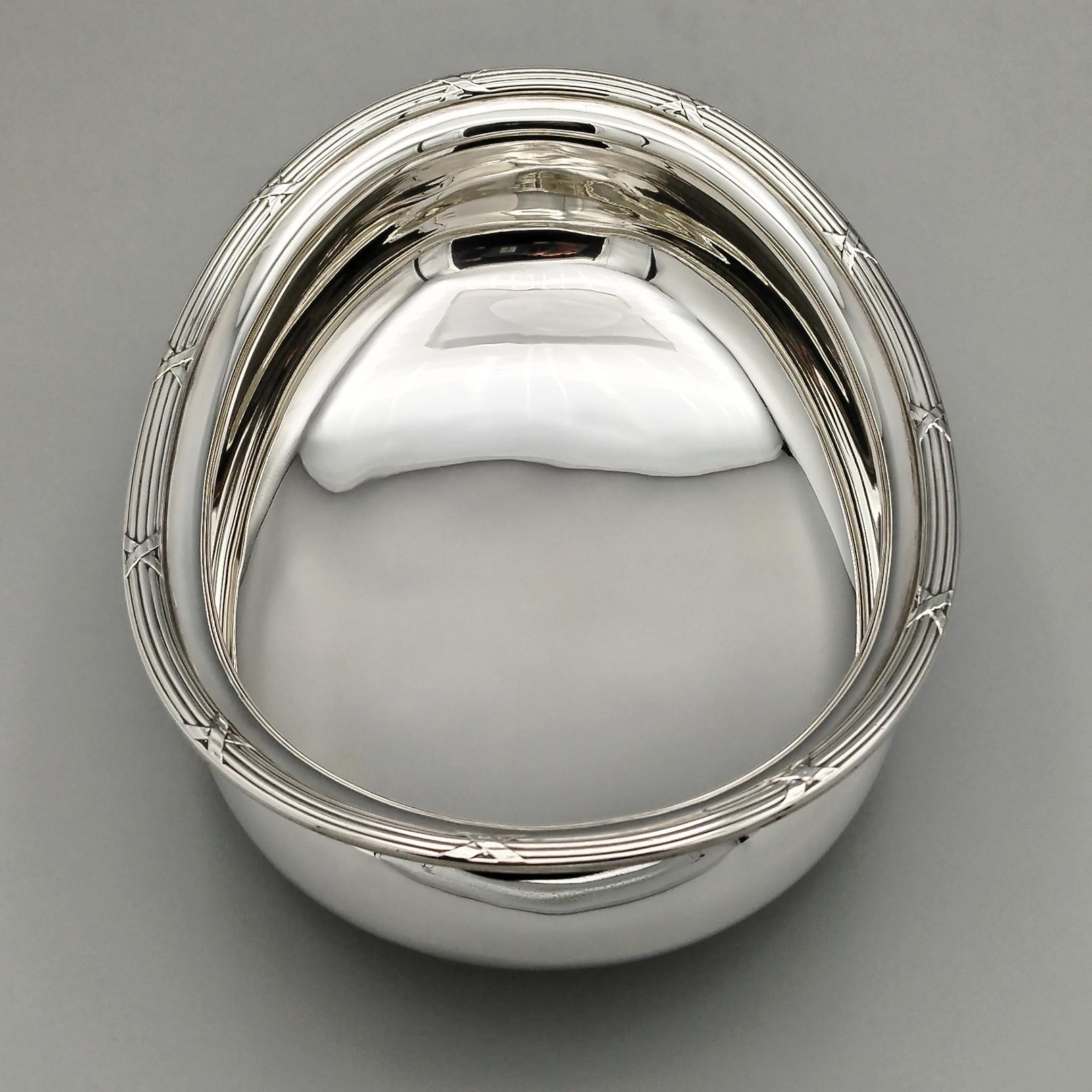 XXI Century Italian Sterling Silver BUCCELLATI oval bowl - Louis XVI Style in vendita 1