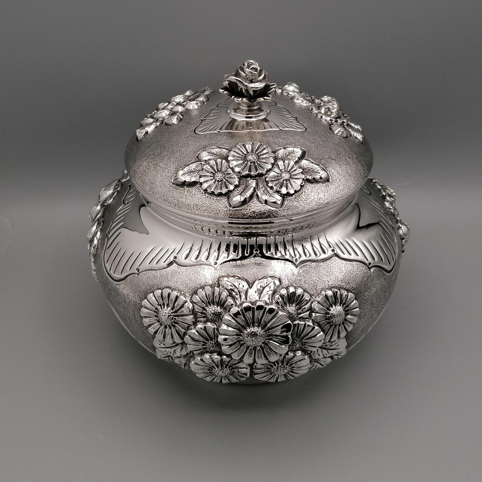 Embossed 19th Century Italian Sterling Silver Decorative Box For Sale