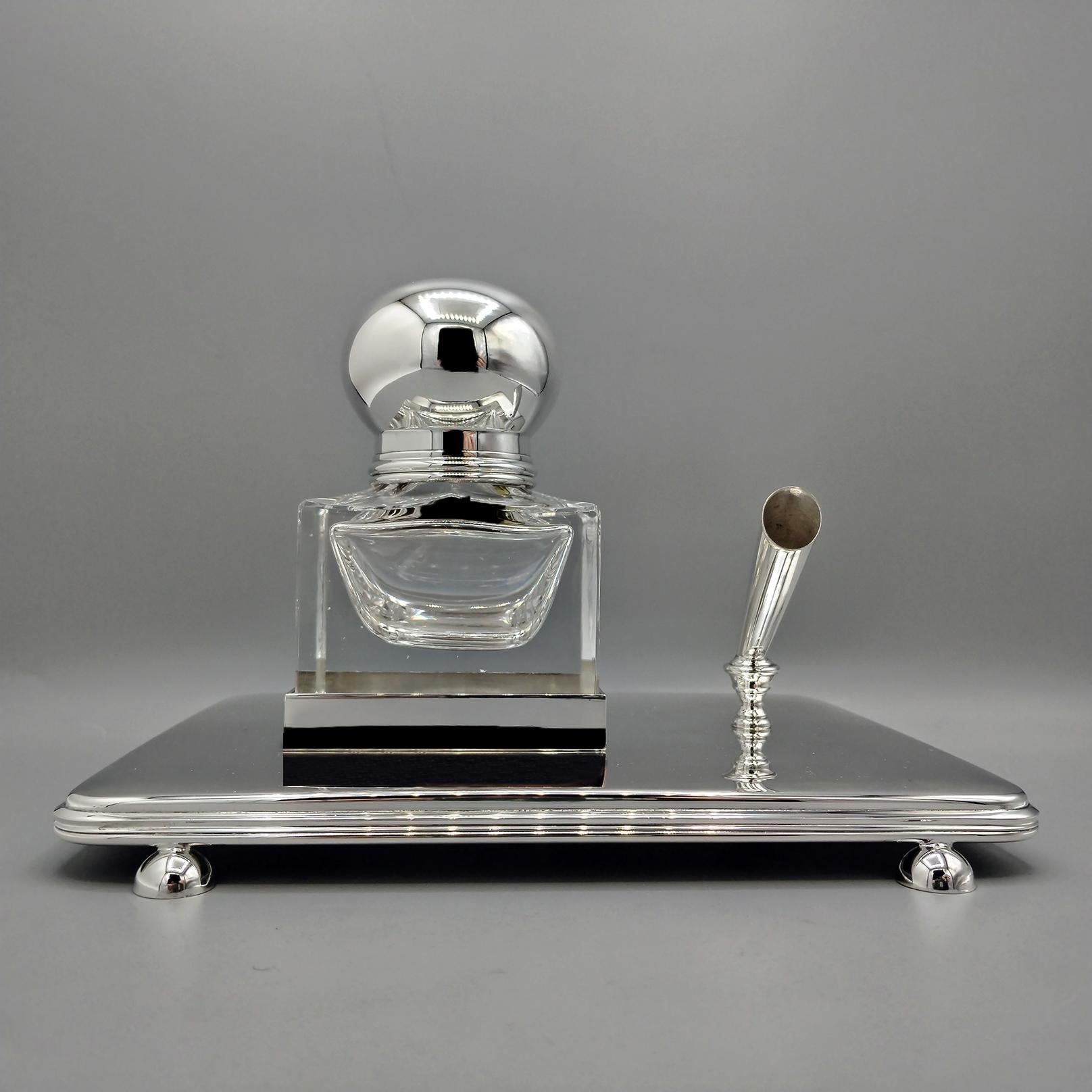 Moderno XXI Century Italian Sterling Silver Inlstand in vendita