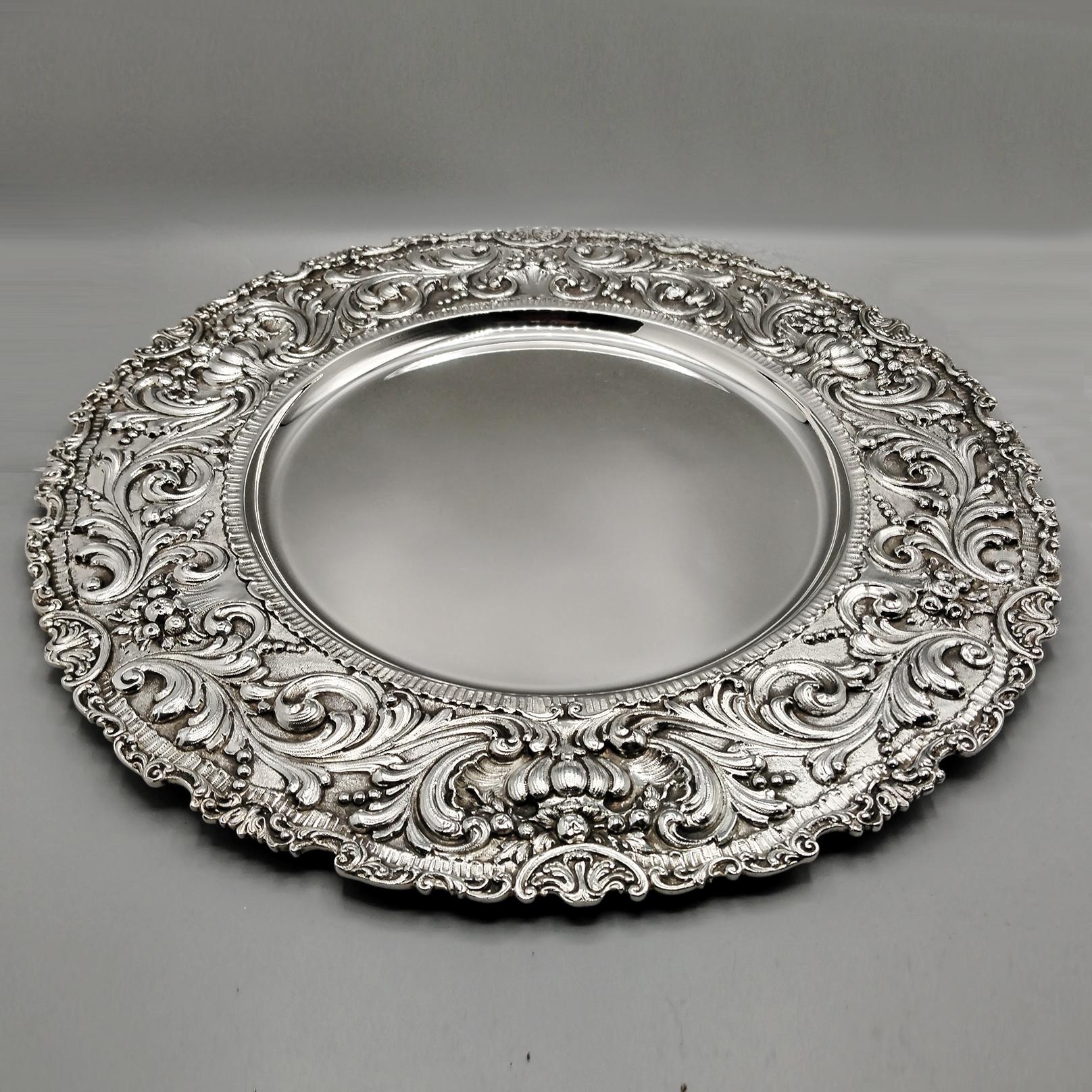 Hammered XXI Century Italians Solid 800 Silver Baroque Style Dihh For Sale