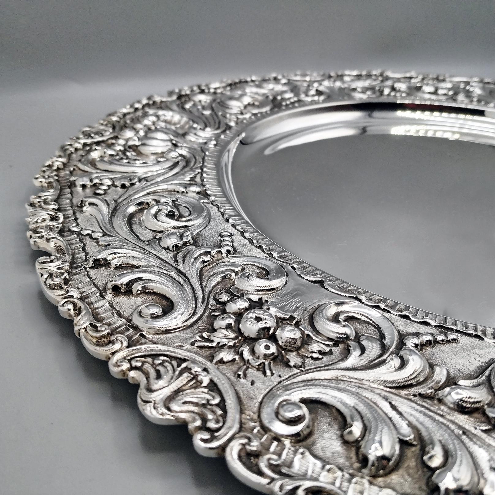 Contemporary XXI Century Italians Solid 800 Silver Baroque Style Dihh For Sale