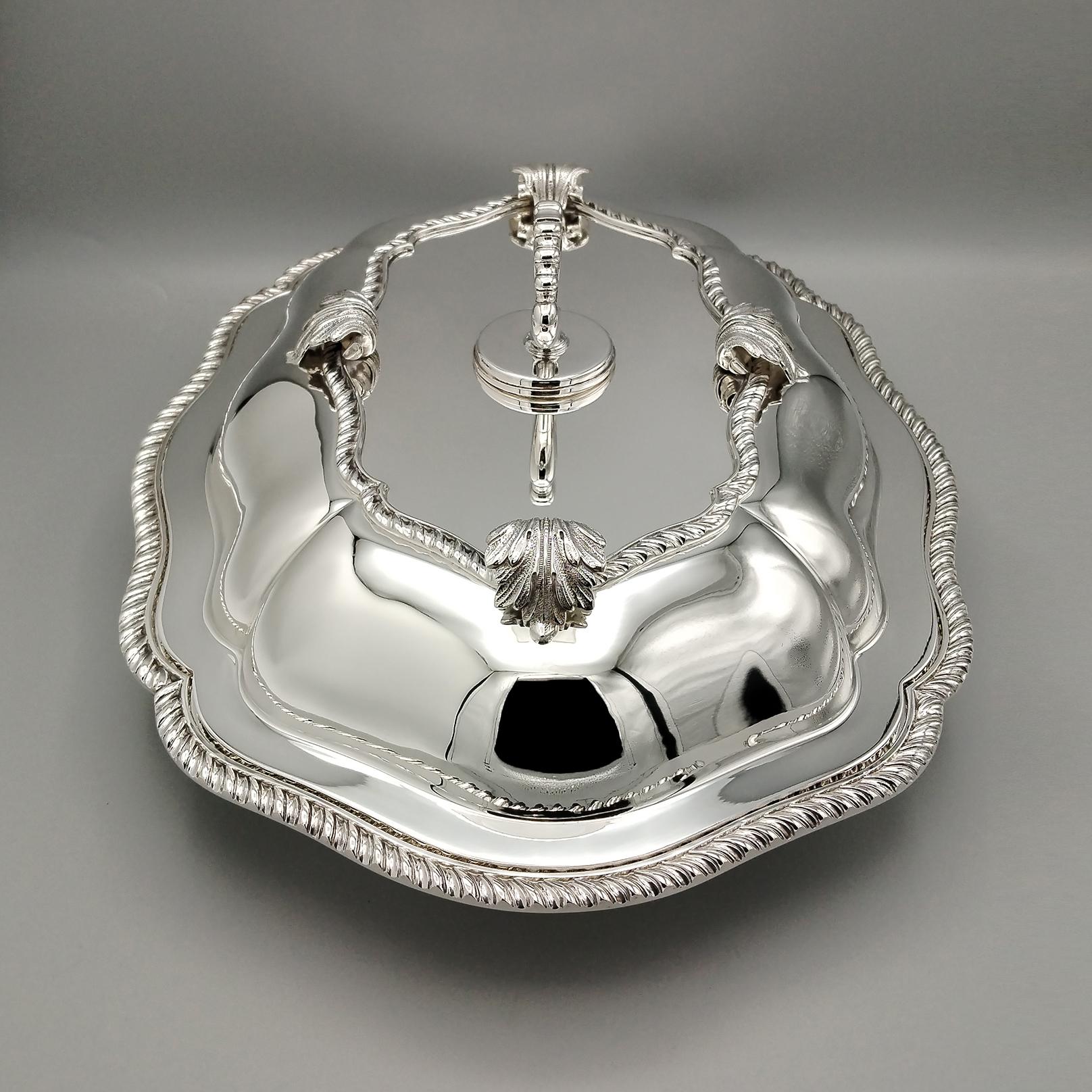 Siglo XXI Plato grande italiano de plata maciza 800 Estilo Reina Ana Queen Anne en venta