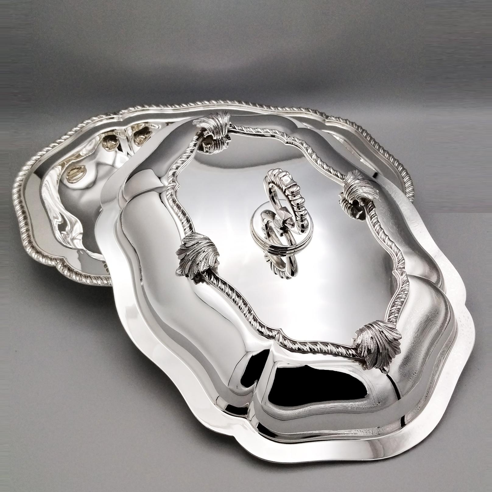Siglo XXI Plato grande italiano de plata maciza 800 Estilo Reina Ana Silver en venta