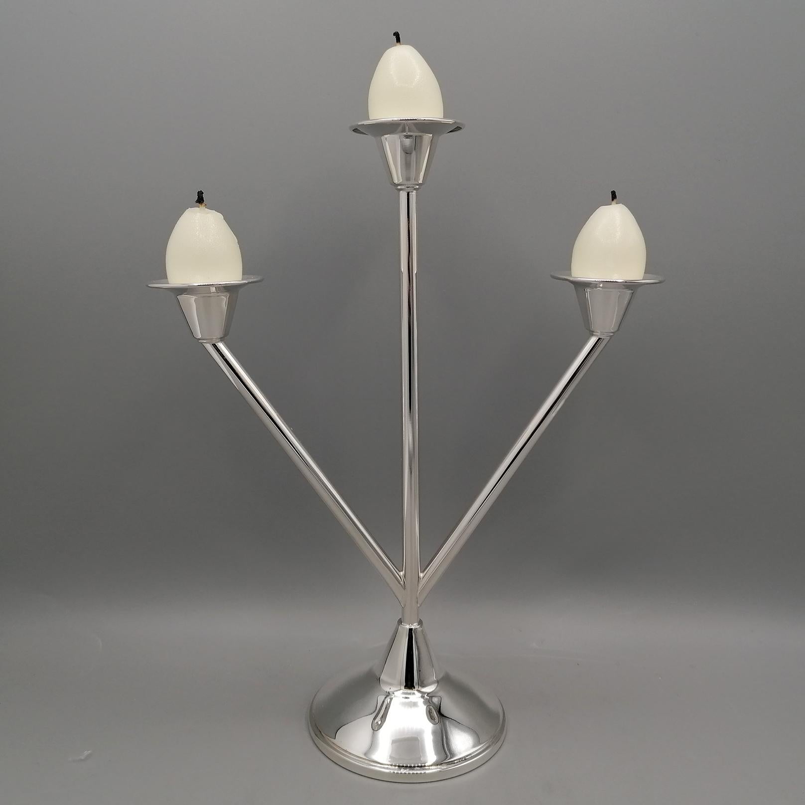 XXi Century Solid 800 Silver 3 Lights Candelabras Art Deco style For Sale 6