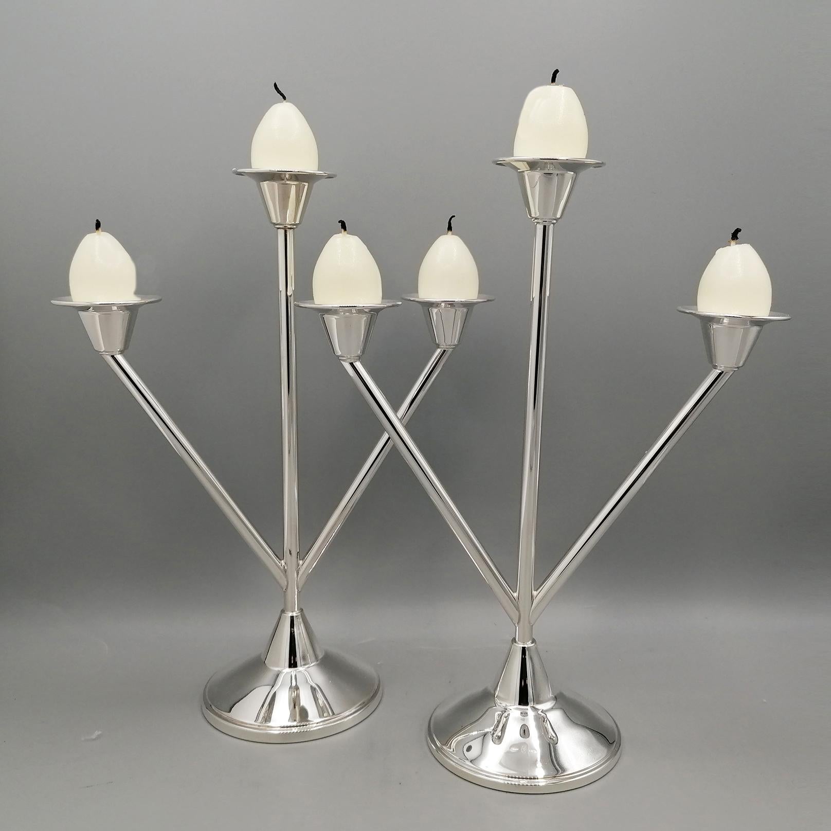 XXi Century Solid 800 Silver 3 Lights Candelabras Art Deco style For Sale 8