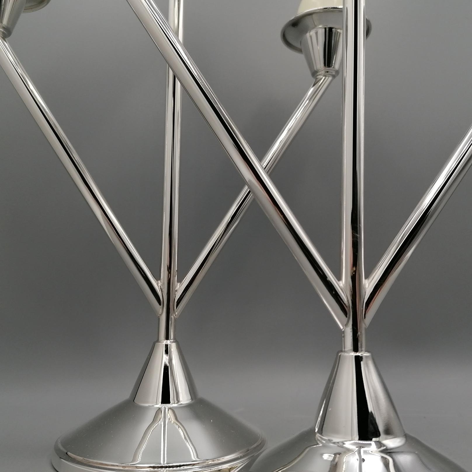 XXi Century Solid 800 Silver 3 Lights Candelabras Art Deco style For Sale 1